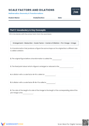 Printable Scale Factors and Dilations Worksheet | Grade 8
