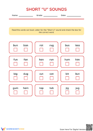 Short U Sounds Worksheet | Grade 1 Essential Phonics
