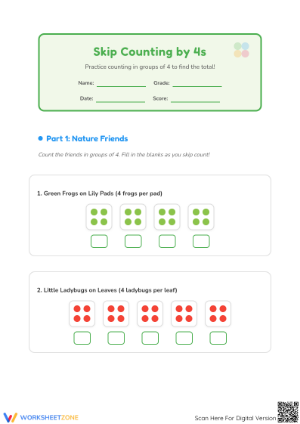 Grade 2 Skip Counting by 4s — Printable No-Prep Worksheet