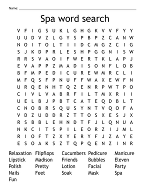 Printable Spa Party Word Search Worksheet | Grade 3
