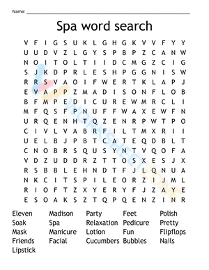 spa party word search 5