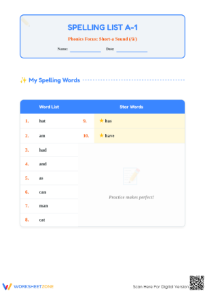 Short-a Spelling Worksheet | Grade 1 Printable