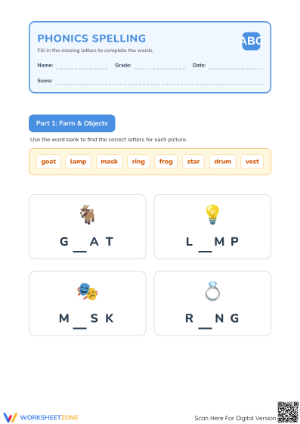 Phonics Spelling Worksheet | Grade 1 Essential Practice