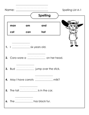 Grade 1 Spelling — Printable No-Prep Worksheet