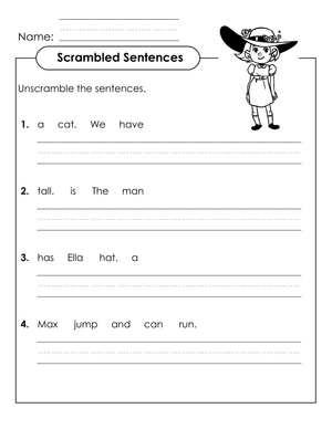 Grade 1 Sentence Building — Printable No-Prep Worksheet