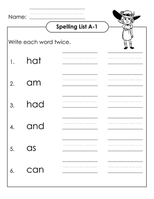 Grade 1 Spelling Words — Printable No-Prep Worksheet