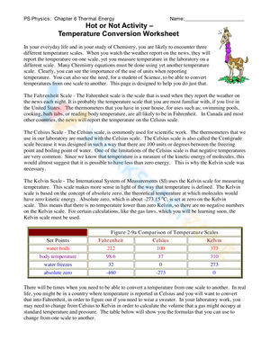 Temperature Conversion Worksheet 2