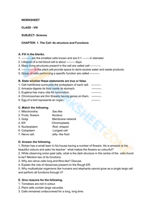 The Cell- Its structure and Functions