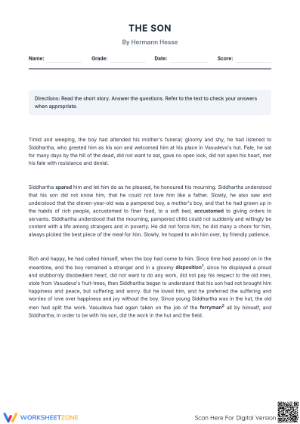 The Son by Hermann Hesse Worksheet | Grade 8 Essential