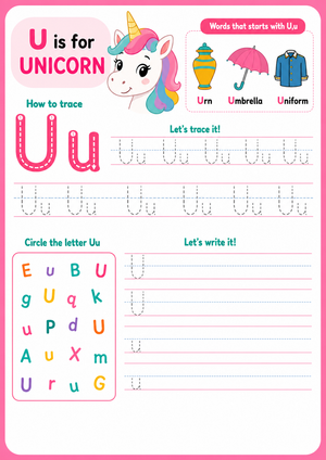 Essential Letter U Tracing & Writing Worksheet | Grade K