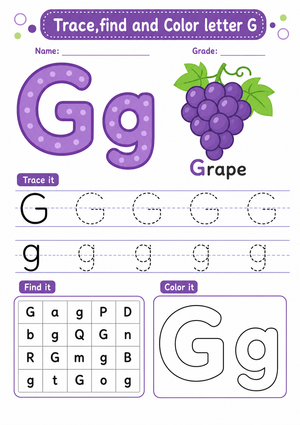 Printable Letter G Worksheet | Grade K ELA