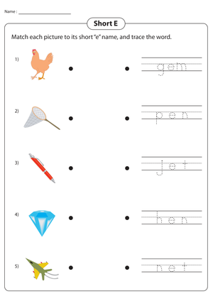 Printable Short E CVC Words Worksheet | Kindergarten