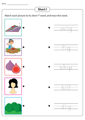 Printable Short I Words Tracing Worksheet for Grade 1