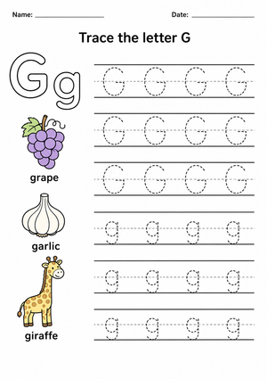 Printable Letter G Tracing Worksheet | Kindergarten ELA