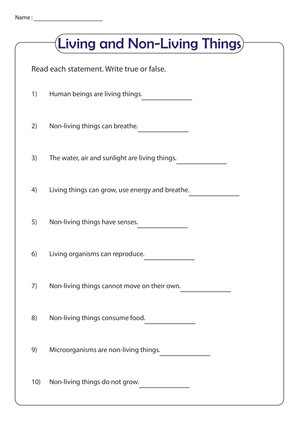Living and Non-Living Things Printable Worksheet | Grade 3