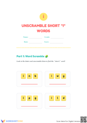 Unscramble Short I Words | Printable Grade 1 Phonics