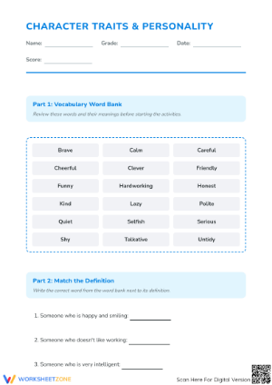 Character Traits Worksheet | Grade 4 Essential Practice