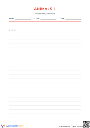 Grade 1 Animal Vocabulary — Printable No-Prep Worksheet