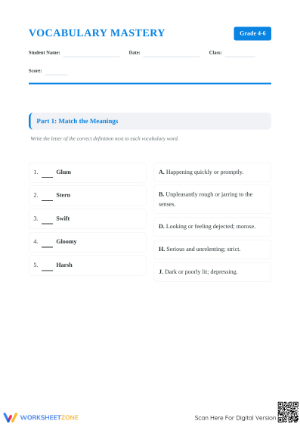 Vocabulary Mastery Worksheet | Grade 4-6 Essential