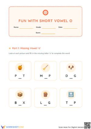 Short Vowel O Phonics Worksheet | Essential Grade 1 Ready