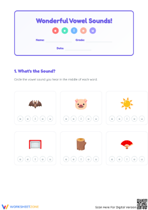 Essential Vowels Sound Worksheet | Grade K-2 Phonics