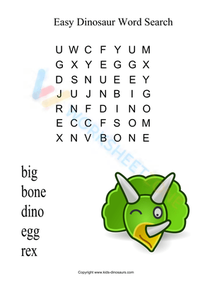 Printable Dinosaur Word Search for 1st Grade ELA