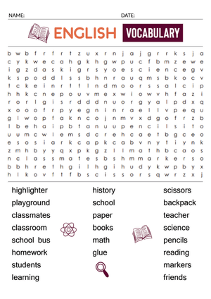 Printable High School Word Search: School Vocabulary