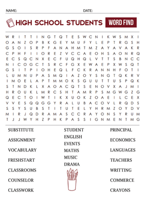 High School Word Search | Printable ELA Worksheet