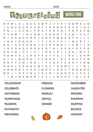 Grade 9 Thanksgiving Words — Printable No-Prep Worksheet