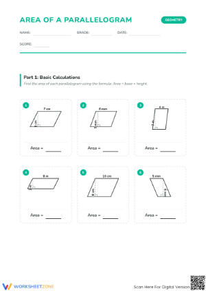 Area of a Parallelogram Worksheet | Essential Grade 6 Math