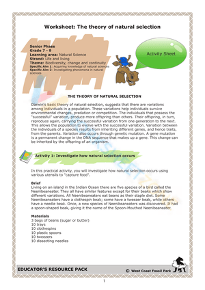 Worksheet: The theory of natural selection