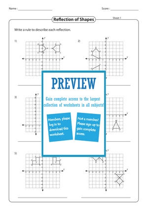 Grade 8 Reflection of Shapes — Printable No-Prep Worksheet