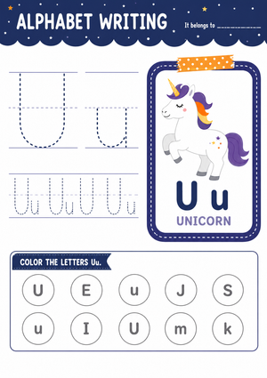 Printable Letter U Writing Worksheet | Grade K