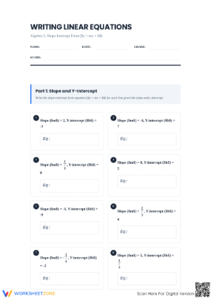 Essential Writing Linear Equations Worksheet | Algebra 1