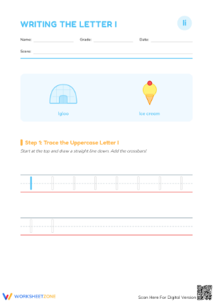 Writing the Letter I Worksheet | Essential Grade K-1 Phonics