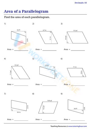 Area of Parallelograms - Decimals | Worksheet #2