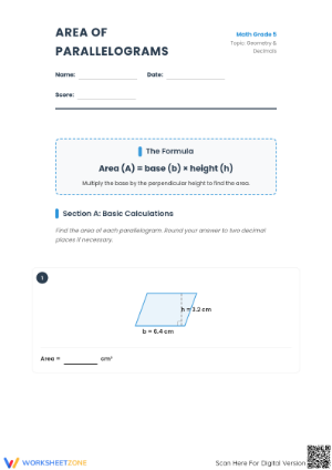 Area of Parallelograms Decimals | Essential Grade 5 Math