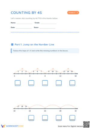 Essential Count by 4s Skip Counting Worksheet | Grades 1-2