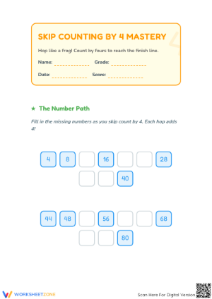 Essential Skip Counting by 4 Worksheet | Grades K-2