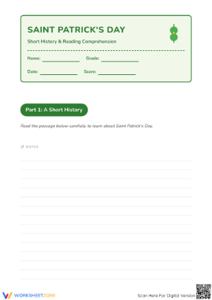 Grade 3 St. Patrick's Day Reading — Printable Worksheet