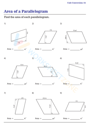 Area of Parallelogram with Unit Conversion Practice