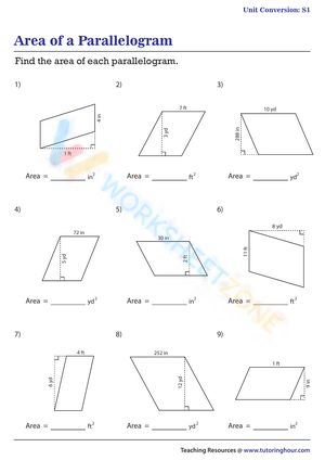 Area of Parallelogram with Unit Conversion Practice