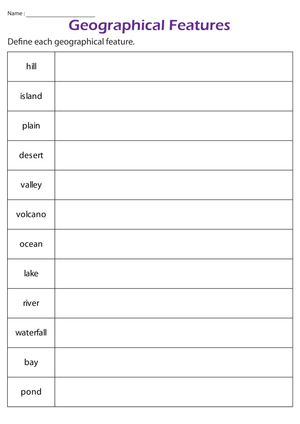 Geographic Features Worksheet | Grade 3 Essential