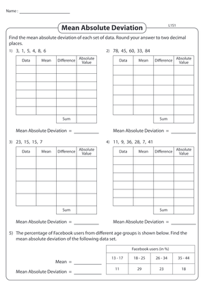 Calculate Mean Absolute Deviation: Level 1 Worksheet