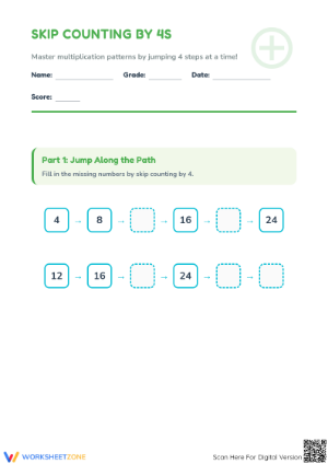 Skip Counting by 4s Worksheet | Essential Grade 2 Math