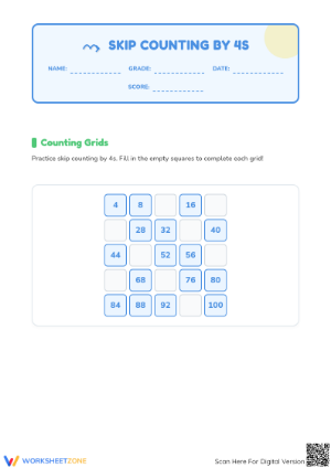 Skip Counting by 4s Worksheet | Essential Grade 2 Math