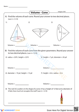 Volume of Cones Worksheet