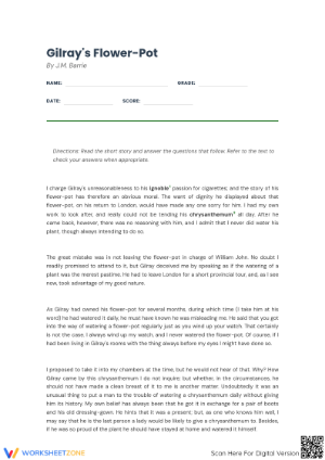Gilray's Flower-Pot Reading Worksheet | Grade 9 Essential