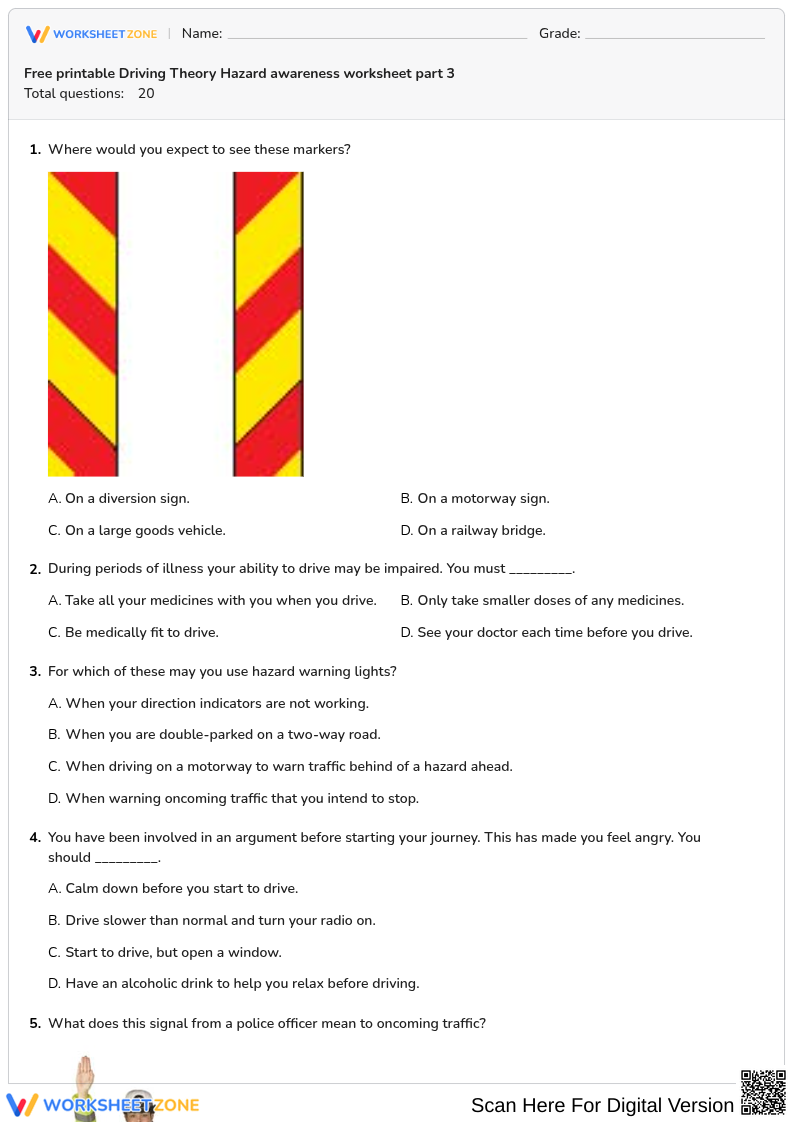 Free printable Driving Theory Hazard awareness worksheet part 3