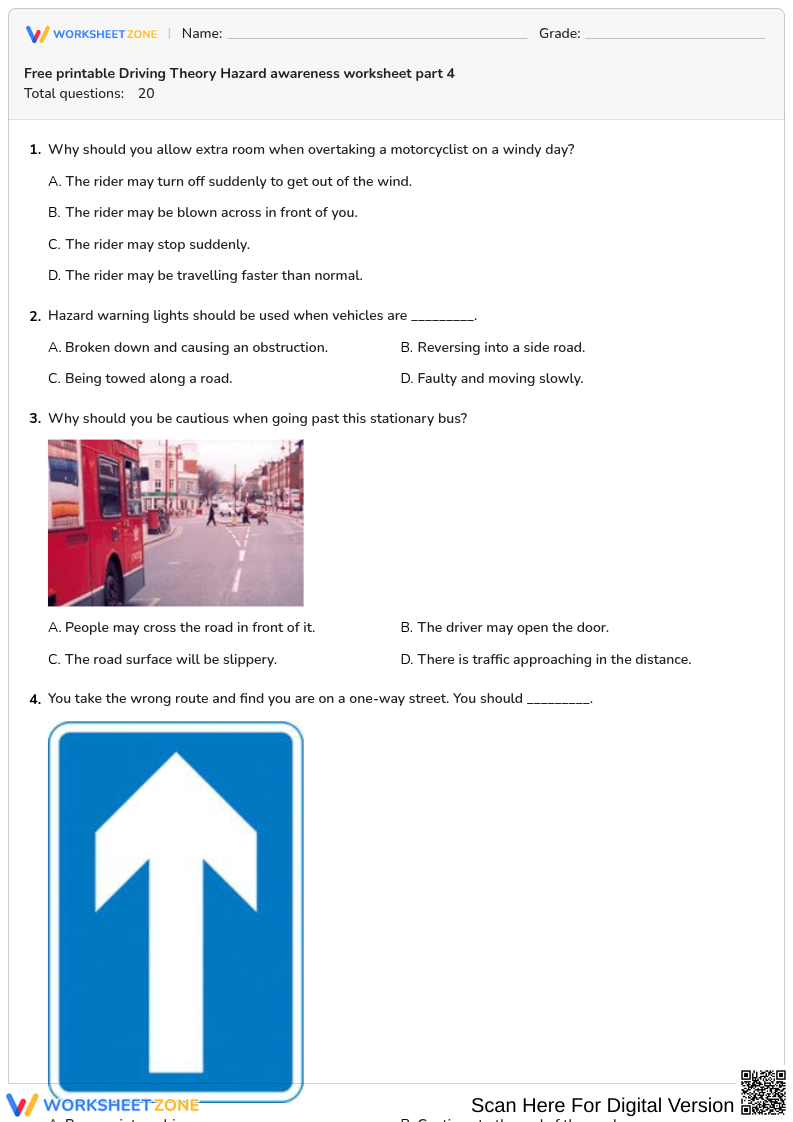 Free printable Driving Theory Hazard awareness worksheet part 4